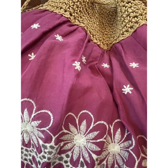 Sun ‘n’ Sand Orchid Embroidered Floral Straw Drawstring Beach Bag Tote Boho - Picture 3 of 8